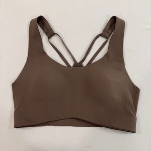 Move Theology Strappy Back Sports Bra Womens Small Brown Mesh Detail Athleisure